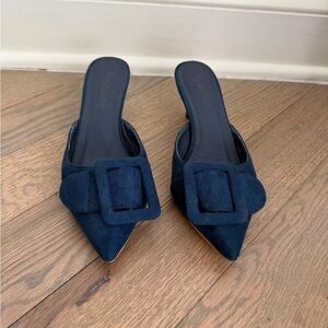 Elegant Navy Mules with Buckle